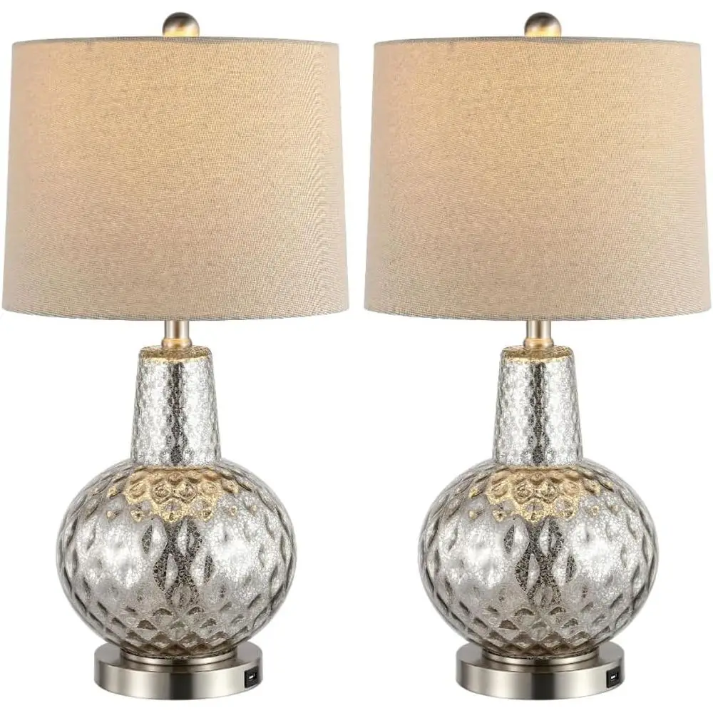 Desk Lamp - 24-inch Silver/Ivory Shade LED Table Lamp
