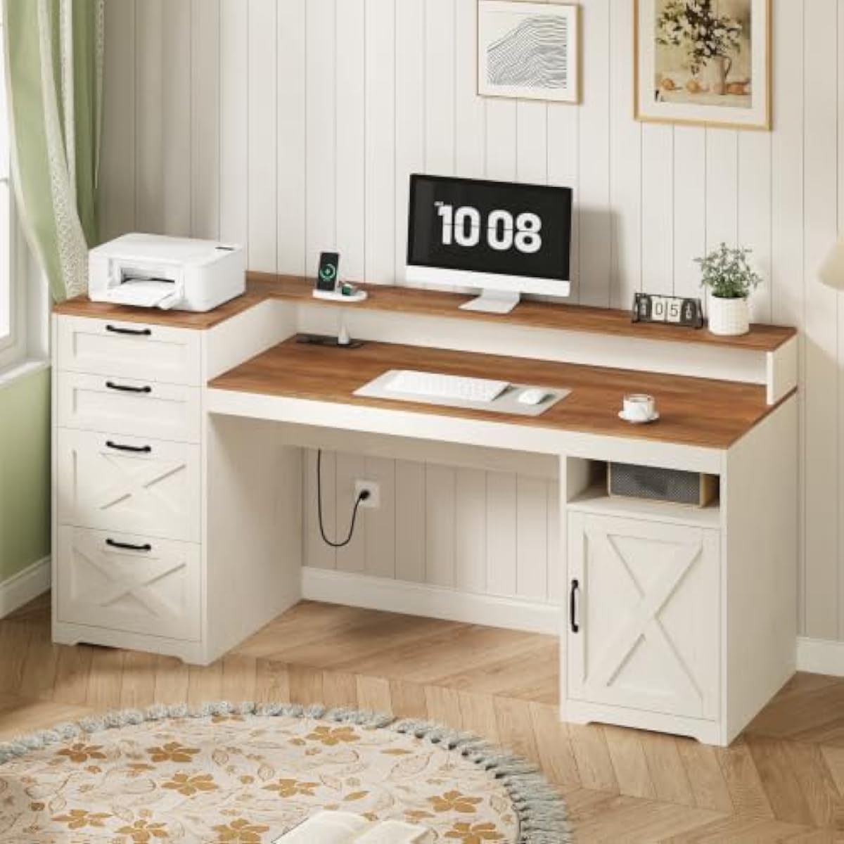 63 inch rustic white engineere - Printer Stand recension och pris