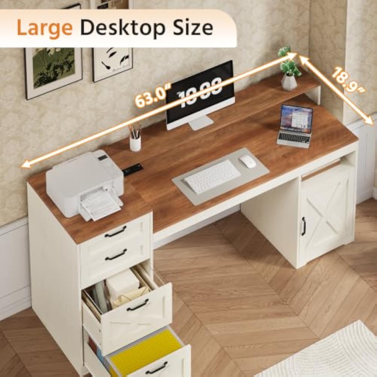 63 inch rustic white engineere - Printer Stand recension och pris
